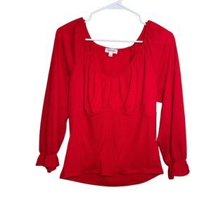 Creneau Blouse Women's Large Red Round Neck Career Lightweight Top Shirt NWT